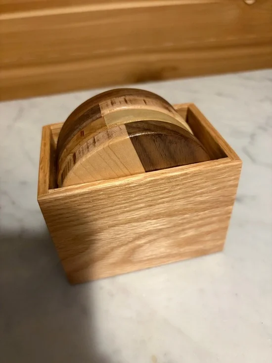 Handcrafted Two-Tone Wooden Coaster Set with Storage Box - Picture 4 of 7